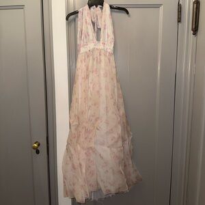 LoveShackFancy Halter White Floral Maxi Dress